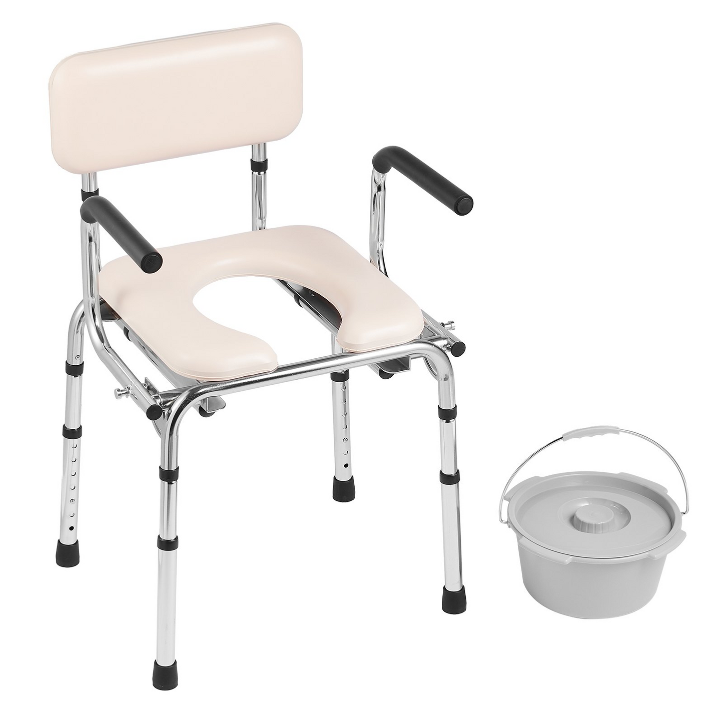 VEVOR Adjustable Bedside Commode Chair with Padded Seat & Drop-Down Arms