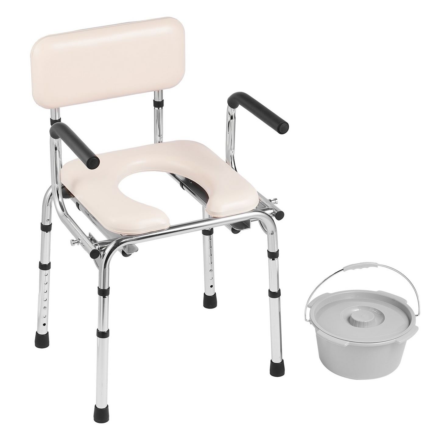 VEVOR Adjustable Bedside Commode Chair with Padded Seat & Drop-Down Arms