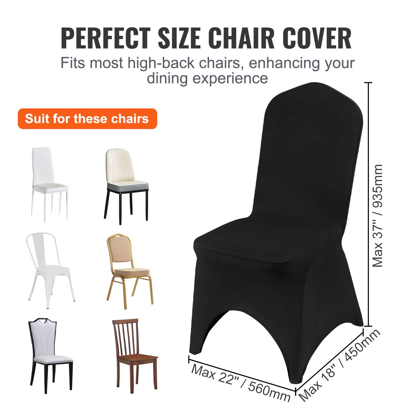 VEVOR Stretch Spandex Folding Chair Covers, Universal Fitted Arched Front Cover, Removable Washable Protective Slipcovers, for Wedding, Holiday, Banquet, Party, Celebration, Dining (50PCS Black)