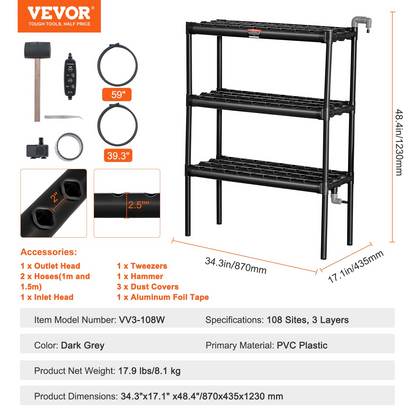 VEVOR Hydroponics Growing System 108 Sites 3-Layer Hydroponic Grow Kit PVC Pipes