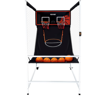 VEVOR Arcade Cage Basketball Game, 2 Player Indoor Basketball Game, Home Dual Shot Sport with 5 Balls, 8 Game Modes, Electronic Scoreboard, and Inflation Pump, for Kids, Adults (Black & White)