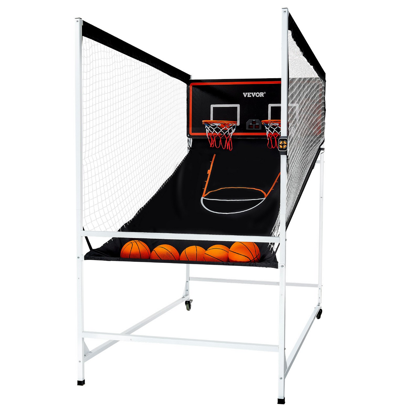 VEVOR Arcade Cage Basketball Game, 2 Player Indoor Basketball Game, Home Dual Shot Sport with 5 Balls, 8 Game Modes, Electronic Scoreboard, and Inflation Pump, for Kids, Adults (Black & White)