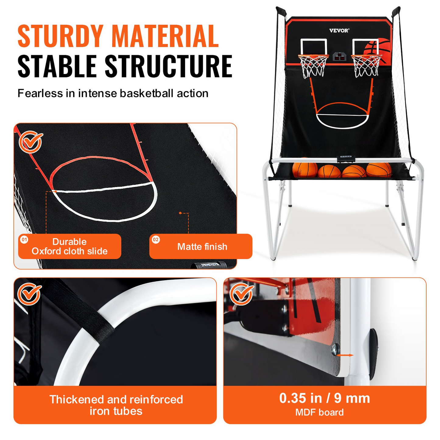 VEVOR Foldable Basketball Arcade Game, 2 Player Indoor Basketball Game, Home Dual Shot Sport with 4 Balls, 8 Game Modes, Electronic Scoreboard, and Inflation Pump, for Kids, Adults (Black & White)