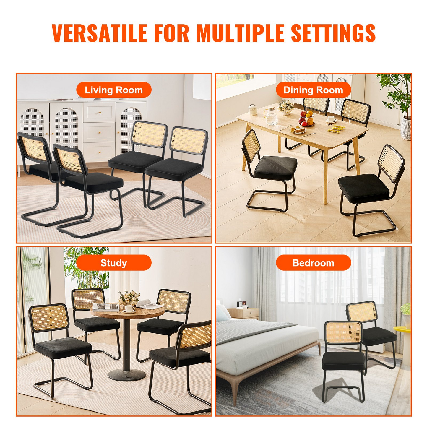 VEVOR Set of 4 Rattan Dining Chairs – Mid-Century Modern