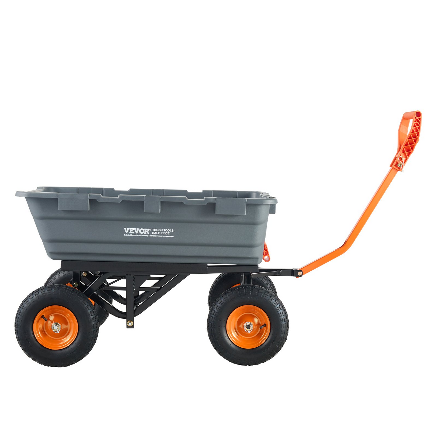 VEVOR Dump Cart, Poly Garden Dump Cart with Easy to Assemble Steel Frame, Dump Wagon with 2-in-1 Convertible Handle, Utility Wheelbarrow 1500 lbs Capacity, 13 inch Tires