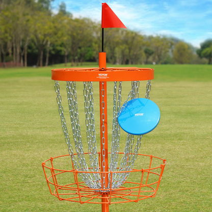 VEVOR Disc Golf Basket, 24-Chains Portable Disc Golf Target Hole, Heavy Duty Steel Practice Disc Golf Basket Stand Equipment, Indoor & Outdoor Pro Golf Basket Set with 6 Discs, Orange