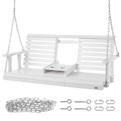 VEVOR 5 ft Heavy Duty Wooden Porch Swing - 880 lbs Capacity, White Patio Bench