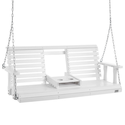 VEVOR Wooden Porch Swing 5 ft, Patio bench swing for Courtyard & Garden, Upgraded 880 lbs Strong Load Capacity, Heavy Duty Swing Chair Bench with Hanging Chains for Outdoors, White