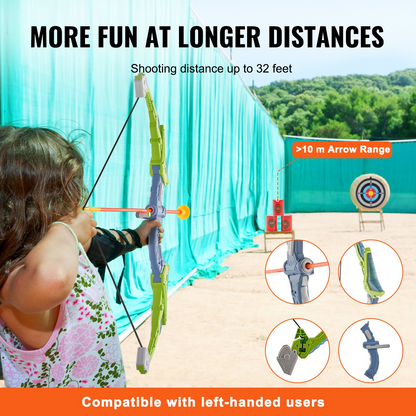 VEVOR Bow and Arrow Set for Kids, 2 Pack LED Light Up Archery Set with 20 Suction Cup Arrows, 2 Hanging Targets, 2 Quivers, 3 Target Cans, Outdoor Toy Birthday Gift for Boy & Girl 6 7 8 9 10+ Year Old