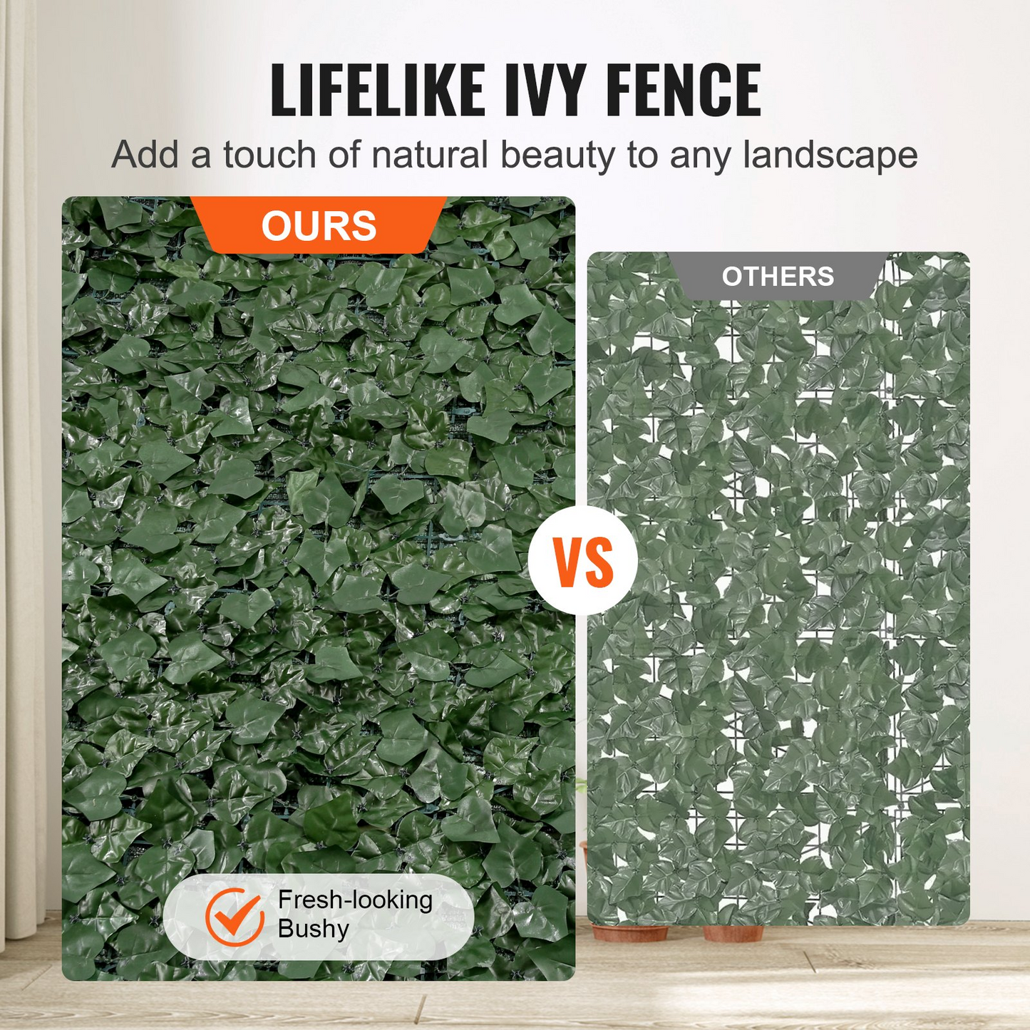 VEVOR Ivy Privacy Fence, 96 x 72 in Artificial Green Wall Screen, Greenery Ivy Fence with Mesh Cloth Backing and Strengthened Joint, Faux Hedges Vine Leaf Decoration for Outdoor Garden, Yard, Balcony