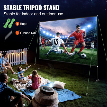 VEVOR Projector Screen with Stand 150inch Portable Movie Screen 16:9 4K HD Wide Angle Outdoor Projector Screen Stand Easy Assembly with Storage Bag for Home Theater Office Outdoor Use