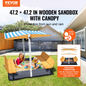 VEVOR Wooden Sandbox with Canopy, 57.3 x 47.2 x 47.2 in Sand Box, Sand Pit with Foldable Bench Seats and Bottom Liner, Natural Wood Kids Sandbox for Outdoor Backyard, Beach, Park, Gift for Ages 3-12