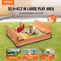 VEVOR Wooden Sandbox, 52.4 x 47.2 x 16.9 in Sand Box, Sand Pit with Foldable Bench Seats and Bottom Liner, Natural Wood Kids Sandbox for Outdoor Backyard, Beach, Park, Gift for Boys Girls Ages 3-12