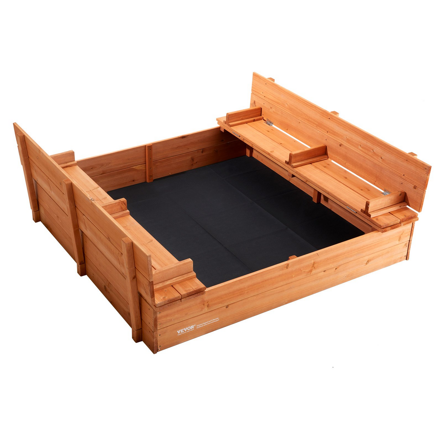 VEVOR Wooden Sandbox, 52.4 x 47.2 x 16.9 in Sand Box, Sand Pit with Foldable Bench Seats and Bottom Liner, Natural Wood Kids Sandbox for Outdoor Backyard, Beach, Park, Gift for Boys Girls Ages 3-12