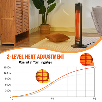 VEVOR Infrared Heater, 1500W Oscillation Electric Space Heater, Patio Heater w/ 2 Speeds & Timer, Outdoor/Outdoor for Bedroom,Studio,Porch,Dining Room,Studio, Stand,31.5 in L, Black