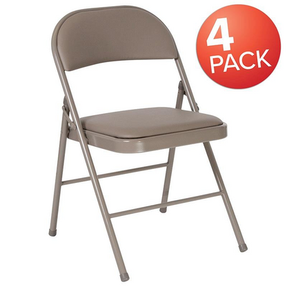 4 Pk. HERCULES Series Double Braced Gray Vinyl Folding Chair