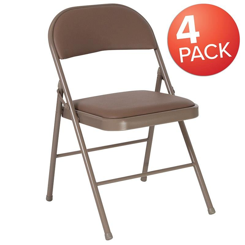 4 Pk. HERCULES Series Double Braced Beige Vinyl Folding Chair