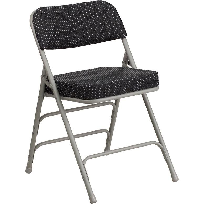 4-Pack Triple Braced Double Hinged Black Pin-Dot Fabric Folding Chairs