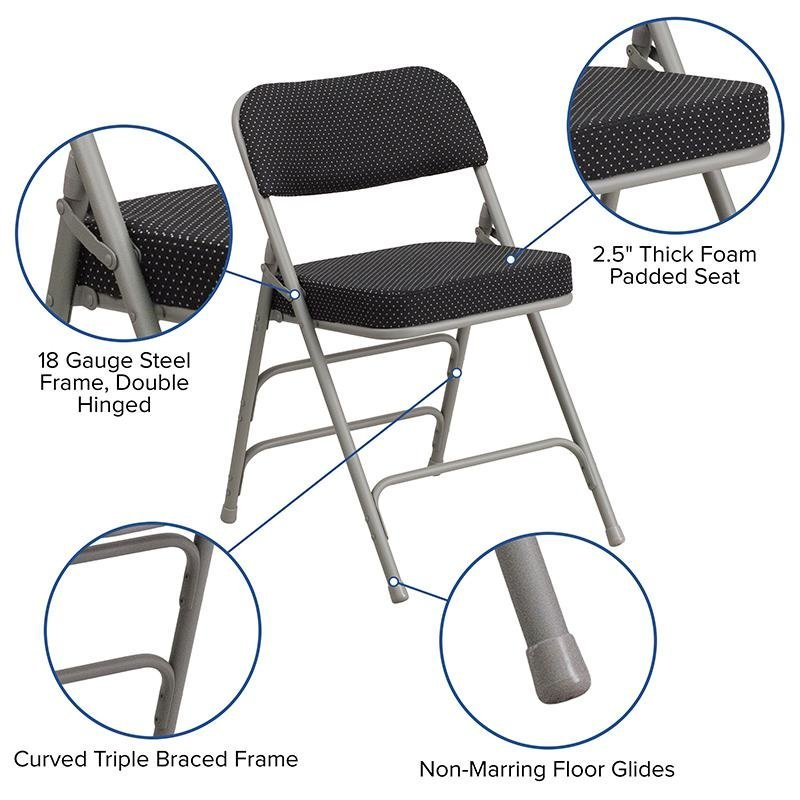 4-Pack Triple Braced Double Hinged Black Pin-Dot Fabric Folding Chairs