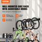 VEVOR Bike Storage Rack, 4 Bike Racks and 2 Helmets Hooks, Wall Mount Bike Storage Hanger, Home & Garage Organizer, Customizable for Various Bike Sizes, Adjustable Holder, Holds Up to 200 lbs, 36-inch