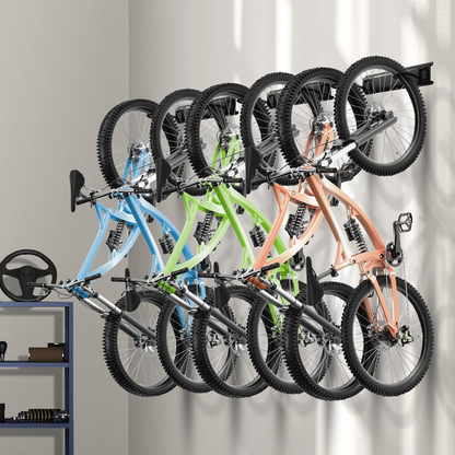 VEVOR Bike Storage Rack, 6 Bike Racks and 6 Helmets Hooks, Wall Mount Bike Storage Hanger, Home & Garage Organizer, Customizable for Various Bike Sizes, Adjustable Holder, Holds Up to 300 lbs, 68-inch