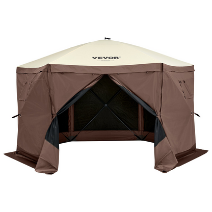 VEVOR Pop Up Gazebo Tent, Pop-Up Screen Tent 6 Sided Canopy Sun Shelter with 6 Removable Privacy Wind Cloths & Mesh Windows, 11.5x11.5FT Quick Set Screen Tent with Mosquito Netting, Brown