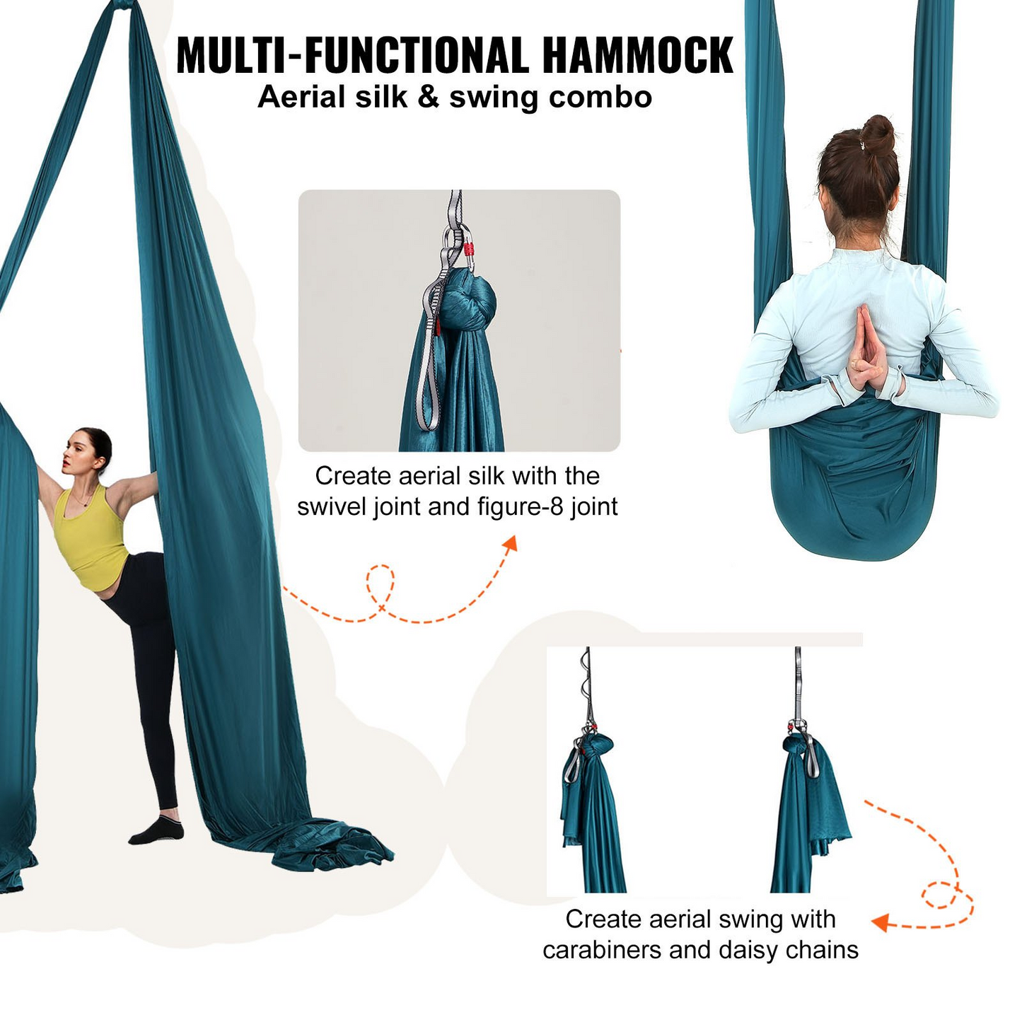 VEVOR Aerial Silk & Yoga Swing, 11 Yards, Aerial Yoga Hammock Kit with 100gsm Nylon Fabric, Full Rigging Hardware & Easy Set-up Guide, Antigravity Flying for All Levels Fitness Bodybuilding, Green