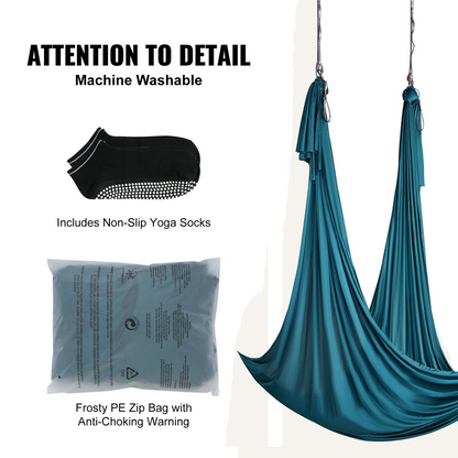 VEVOR Aerial Silk & Yoga Swing, 11 Yards, Aerial Yoga Hammock Kit with 100gsm Nylon Fabric, Full Rigging Hardware & Easy Set-up Guide, Antigravity Flying for All Levels Fitness Bodybuilding, Green