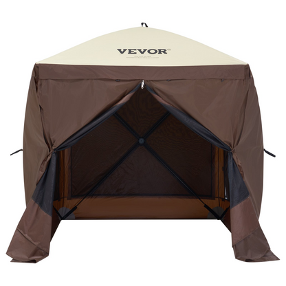 VEVOR Pop Up Gazebo Tent, Pop-Up Screen Tent 4 Sided Canopy Sun Shelter with 4 Removable Privacy Wind Cloths & Mesh Windows, 6x6FT Quick Set Screen Tent with Mosquito Netting, Brown