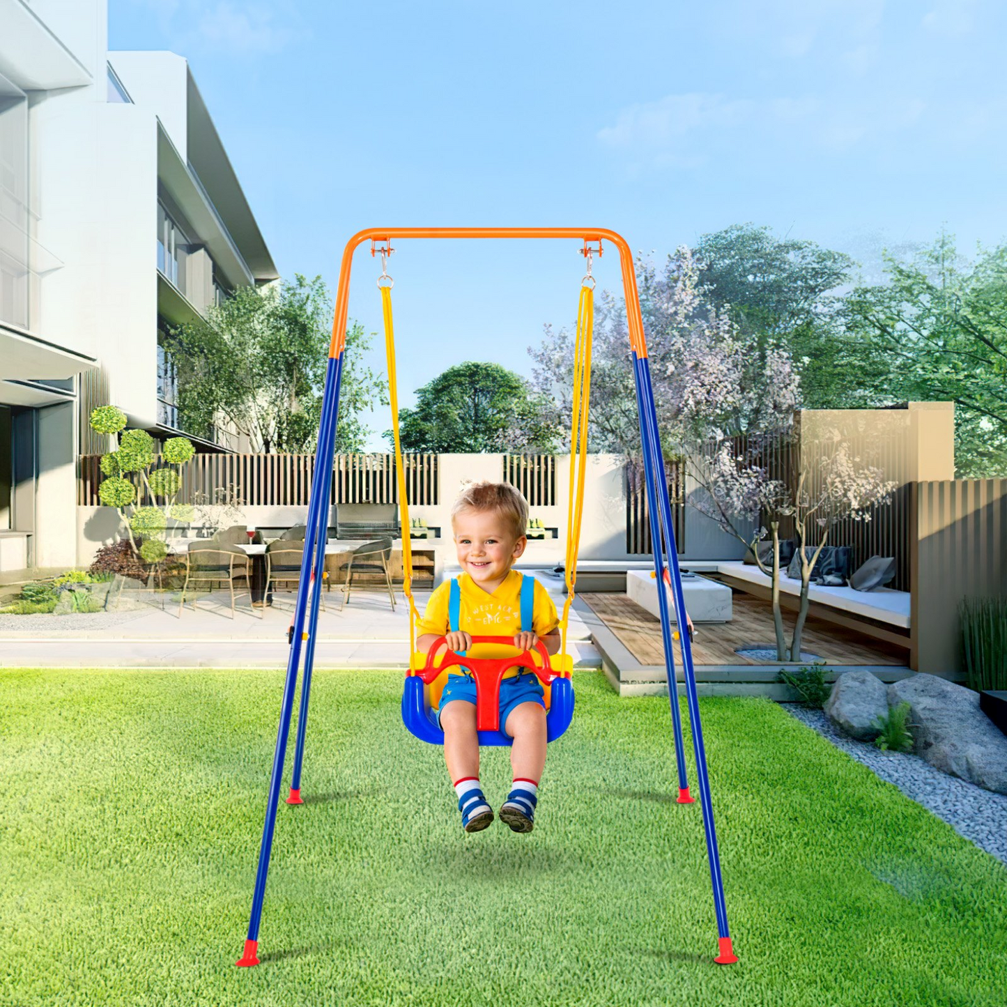 VEVOR Swing Sets for Backyard 3 in 1 Toddler Swing Set with 4 Sandbags Foldable