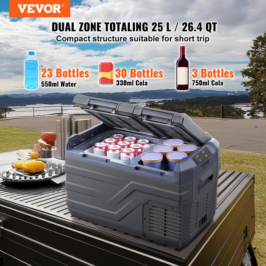 VEVOR 25L Dual Zone Car Cooler, Compact Refrigeration for Home & Car Use