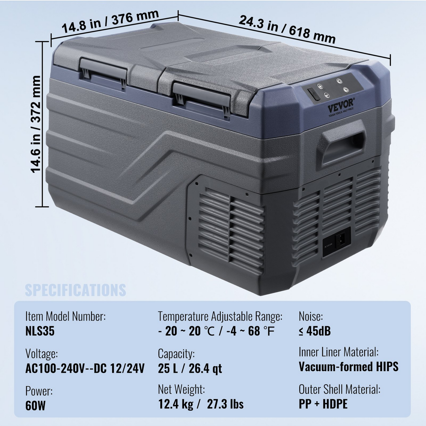 VEVOR 25L Dual Zone Car Cooler, Compact Refrigeration for Home & Car Use