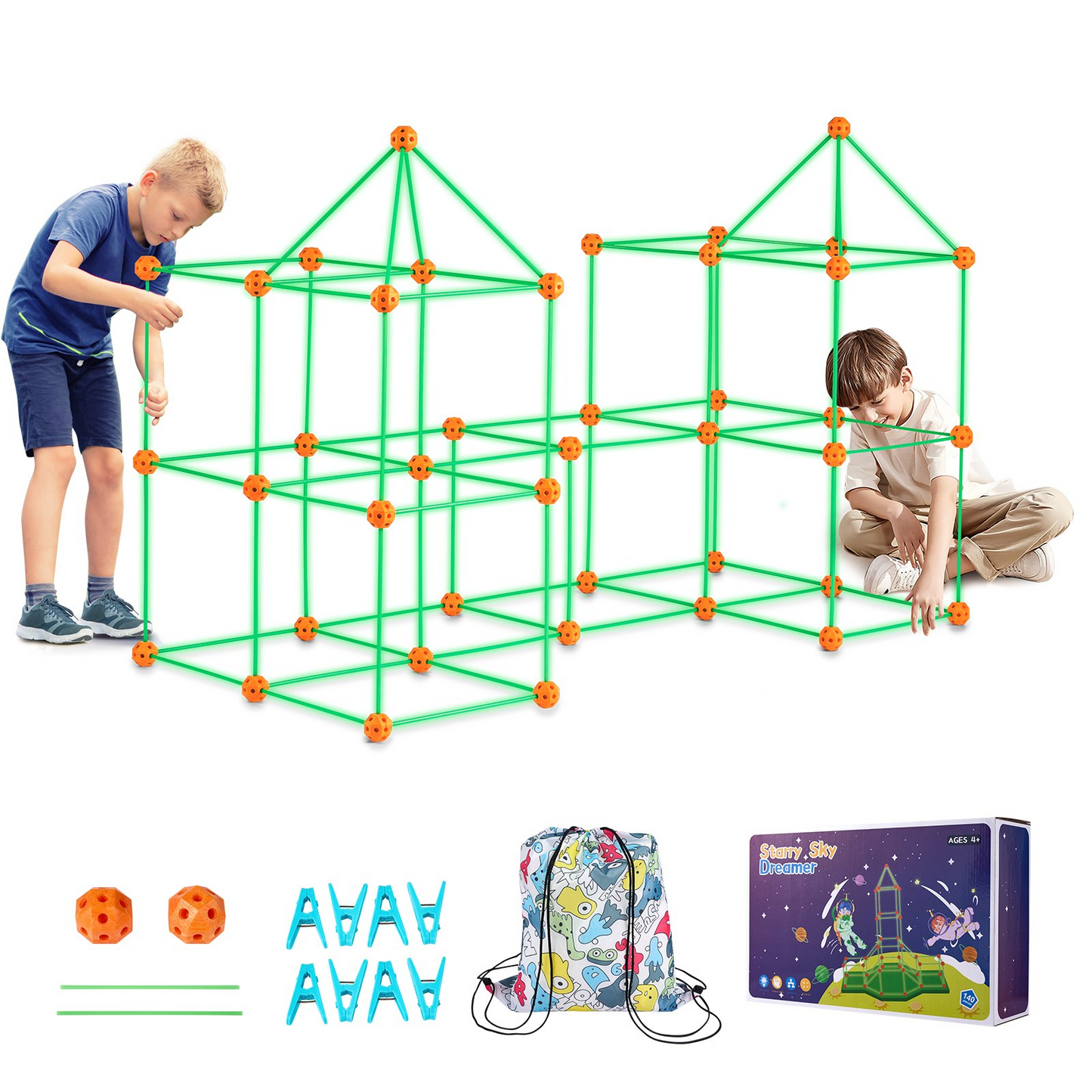 Glow In The Dark! Christmas Gift! VEVOR Tent Fort Building Kit for Kid Glow In The Dark STEM Construction Toy 140P