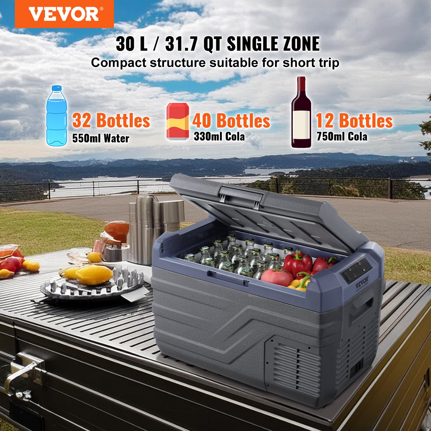 VEVOR 25L Dual Zone Portable Cooler, Compact for Car, Camping & Home Use