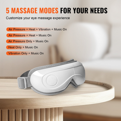 VEVOR Heated Eye Massager Eye Care Device 5 Modes Bluetooth Music 180° Foldable