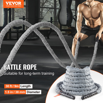 VEVOR Battle Rope 1.5" 30Ft Gym Workout Strength Training Exercise Fitness Rope