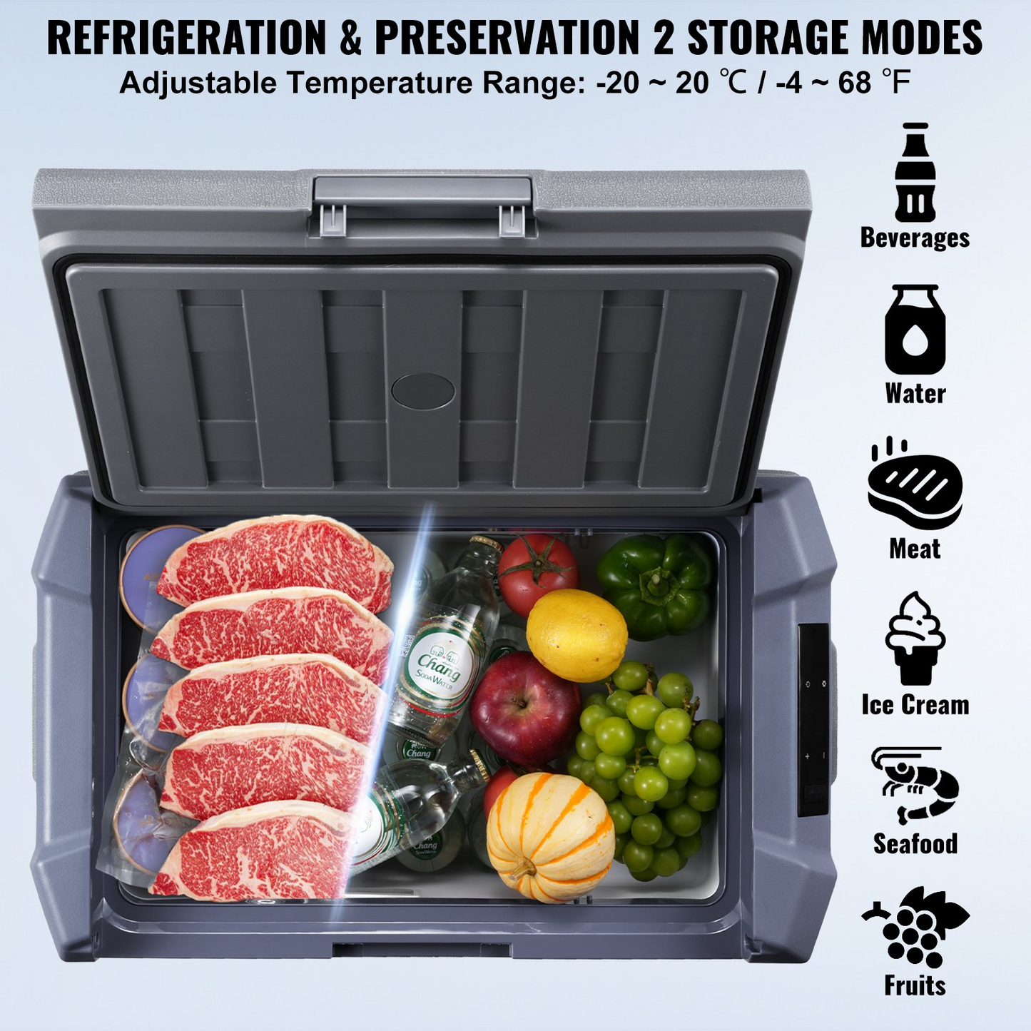 VEVOR 45L Portable Cooler, Single Zone, Compact Design for Home & Car