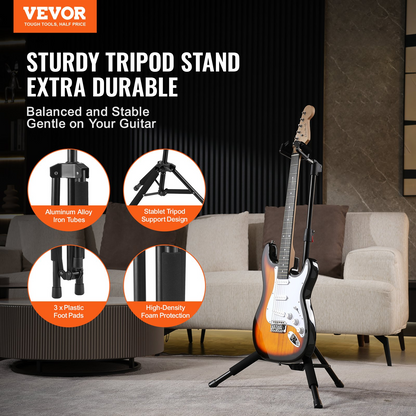 VEVOR Tripod Guitar Stand Floor-Standing Foldable 35.4-47.2 in Adjustable Height