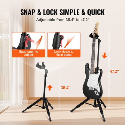 VEVOR Tripod Guitar Stand Floor-Standing Foldable 35.4-47.2 in Adjustable Height