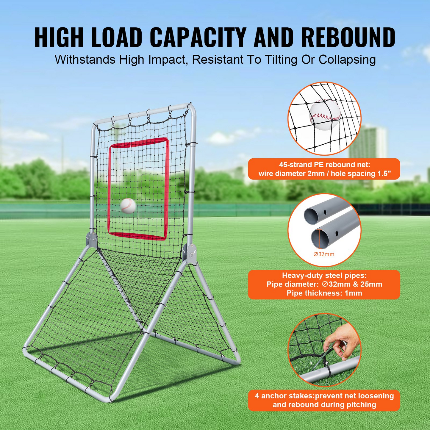 VEVOR Baseball And Softball Rebounder Net 3.5 x 6 ft 5 Adjustable Angles