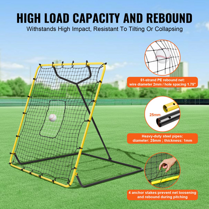 VEVOR Baseball & Softball Rebounder Net 4x4.5 Ft, Adjustable Pitch Back