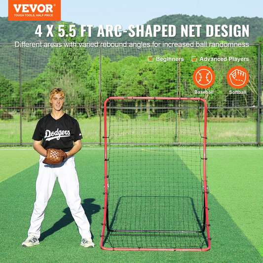 VEVOR Baseball And Softball Rebounder Net 4x5.5 ft PitchBack All Angle Fielding