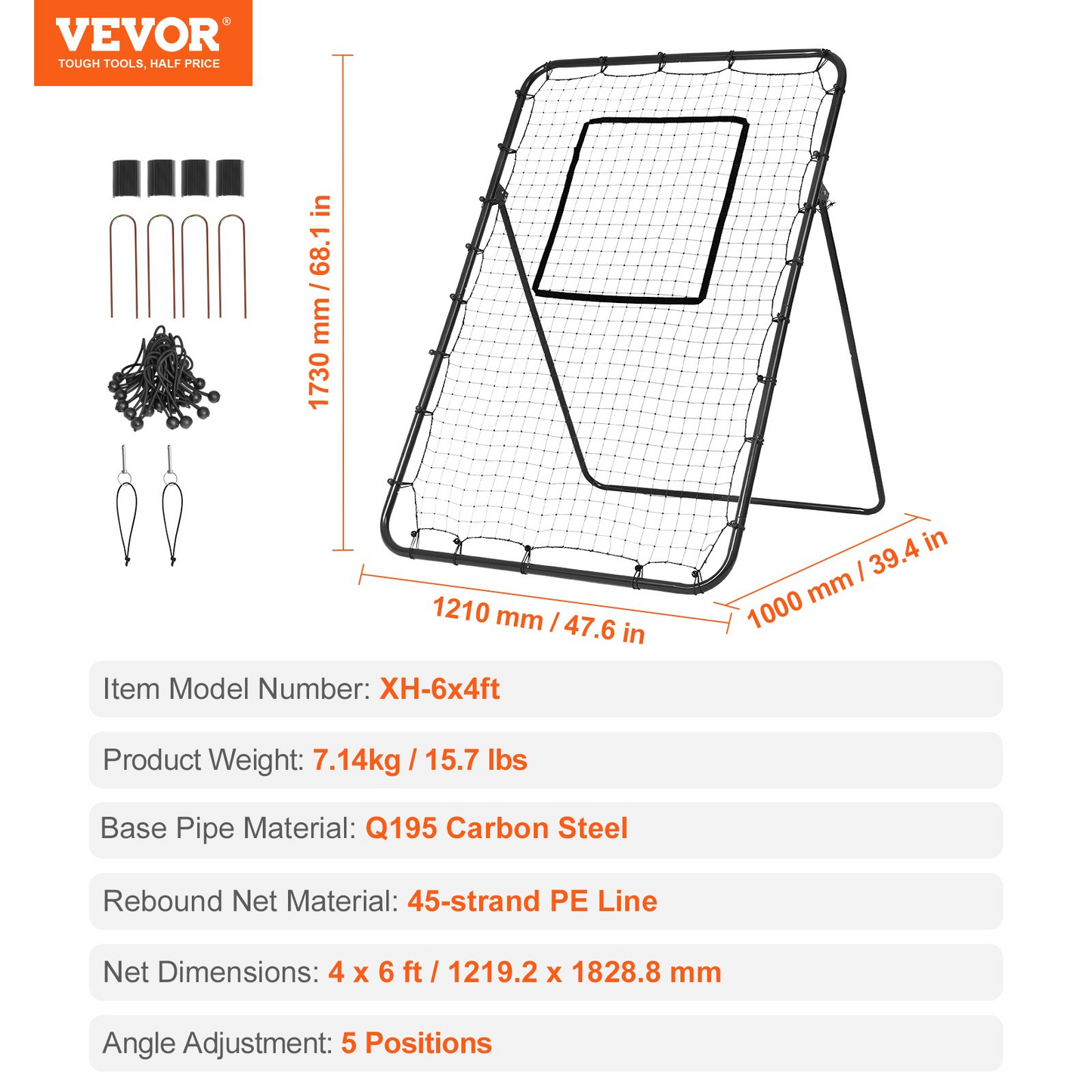 VEVOR Baseball And Softball Rebounder Net 4x6 Ft PitchBack Adjustable Angles