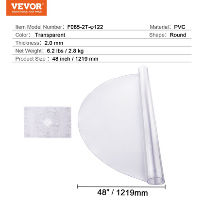 VEVOR PVC Table Protector 48 Inch Round Clear Plastic Desk Protector 2.0mm Thick