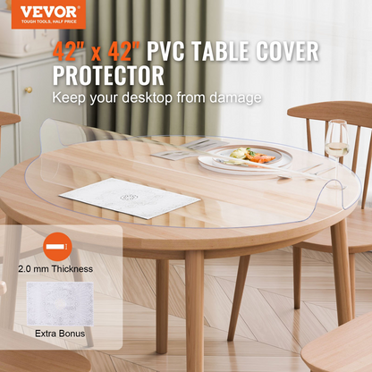 VEVOR PVC Table Protector 42 Inch Round Clear Plastic Desk Protector 2.0mm Thick