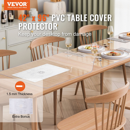 VEVOR PVC Table Protector 42x96 Inch Clear Plastic Desk Protector 1.5mm Thick