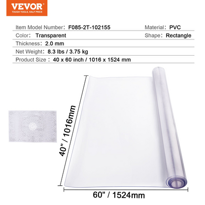 VEVOR PVC Table Protector 40x60 Inch Clear Plastic Desk Protector 2.0mm Thick