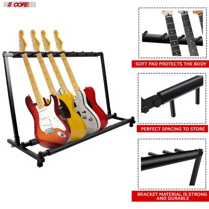 5 Core Multi Guitar Rack Stand Floor 7 Slot Adjustable Flying V Guitars Holder