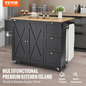 VEVOR Kitchen Island Cart Rolling Storage Cabinet on Wheel with Drawer & Shelves