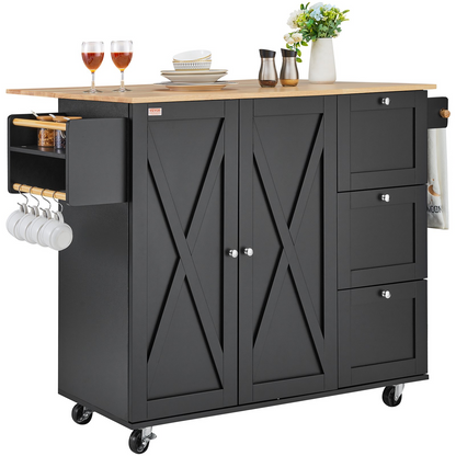 VEVOR Kitchen Island Cart Rolling Storage Cabinet on Wheel with Drawer & Shelves